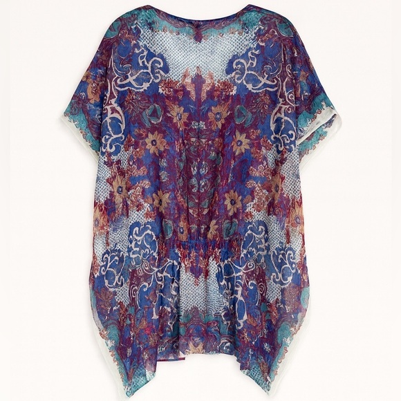 New Cynthia Rowley Beach Coverup Boho V-Neck Tunic Flowy Summer Top Small - Picture 4 of 6